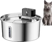 QingHong 3.2L Wireless Cat Water Fountain with Sensor，Rechargeable Stainless Steel Dog Water Feeder Silent Water Level Window (Circle, 3.2L Cat Water Fountain)