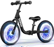 LEDIVO Colorful Lighting Balance Bike 2 Year Old, 2-5 Years Folding Toddler Balance Bike, No Pedal Foldable Bikes w/Kickstand, Adjustable Handlebar & Seat, 2 3 4 5 Years Boy Girls Birthday Gifts Toys