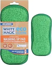 White Magic Dish Cleaning Microfibre Eco Cloth Washing Up Pad, Non Scratch, Rough Scrubbers Side for Non-Stick Cookware, Soft Scrub Side for Dishes (Forest)