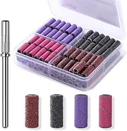 Makartt 100 Pcs Nail Drill Bits Sanding Bands for Nail Drill 4 Color Coarse Fine 80/120/180/240 Grit File Small Sanding Band with 3.1mm Mini Mandrel Nail Bit Set for Acrylic Nails Gel