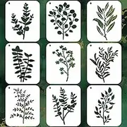 9-Pack Flower Stencils Eucalyptus Leaf Stencil Kit | Reusable PET Wall Painting Templates for Botanical Home Decor | DIY Art Stencils for DIY Scrapbooking Painting Drawing Craft Accessories