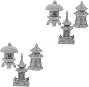 2sets Pagoda Statue Sandstone Garden Decor for Bonsai DIY Micro Landscape Unique Pavilion Design for Outdoor Ornamentation 3pcs*2