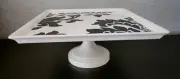 MARTHA STEWART CAKE STAND Ceramic Square Collection MACY'S Black White NEW