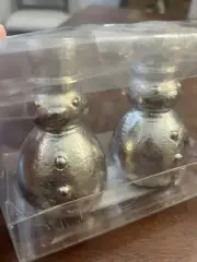 SET OF 2 SILVER SNOWMEN TAPER CANDLE HOLDERS BRAND NEW/Christmas