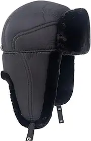 KJIASDFE Elderly Hat Men's Winter Plus Velvet Thick Warmth Hat Black Ear Protection Cycling Hat,Svart-7 1/4