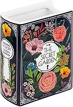 Steel Mill & Co Small Book-Shaped Decorative Vase, Ceramic Vases for Home Decor, Cute Bookshelf Decor, Unique Vase for Book Lovers, Secret Garden