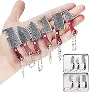Damascus Pocket Knife Set Mini Kitchen Chef Knife Tiny Chef Knife Set Tiny Knife Keychain Small Knife for Package Opener Box Cutter 6Pcs