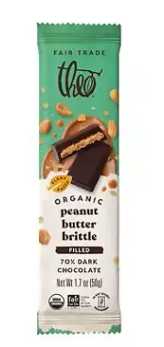 Theo Chocolate Organic Peanut Butter Brittle Dark Choco Bar 1.7 Oz Pack Of 4