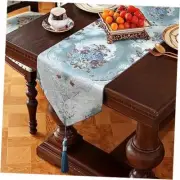 Elegant Table Runner Thick Chenille and with Delicate Tassel for 13x60" Blue