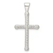 Sterling Silver Polished Twisted Hollow Latin Cross Pendant