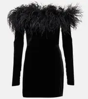 [Alessandra Rich] Alessandra Rich Feather-trimmed velvet minidress AU 6 black