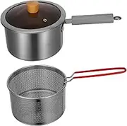 CIYODO 1Set Stainless Steel Frying Pot with Fry Basket Deep Fryer Pot for Quick Cooking for Porridge Soup Lightweight Design for Home Use