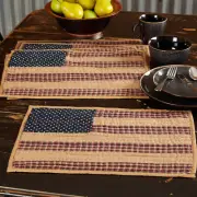 VHC Brands Placemats Patriotic Patch Primitive 12x18 Set of 6 Rect Quilted Table