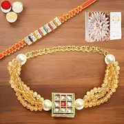 Ghasitaram Gifts Rakhis Online - Rakhi for Brother-T-19 Bhaiya Bhabhi Rakhi with 400 GMS of Kaju katli