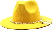 [Dcvmvmn] Men and Women Classic Fedora Hat with Pearl Tassel Chain Woolen Jazz Hat Big Brim Hat Flat Panama Hat, 010, One Size