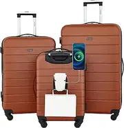 Wrangler 3 Piece Smart Hardside Spinner Luggage Set with USB Charging Port