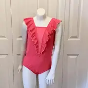 Kandi Kouture Pink Mesh Ruffled One Piece Dance Leotard Size TM