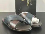 Marc Joseph NY Men’s US 12 Boone Ave Slide Sandal Navy Brown Napa 3210-NBR *Read