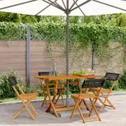 vidaXL Folding Garden Chairs 4 pcs Black Poly Rattan and Solid Wood