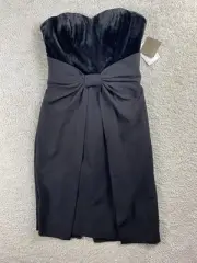AIDAN MATTOX Dress 4 Black Bow Strapless Sleeveless Midi Cocktail Velvet NEW