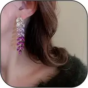 Rhinestone Earrings Prom Earrings for Women Long Tassel Earrings Wedding Earrings for Brides Rhinestone Statement Earrings Purple Dress for Women Prom Dresses 2024