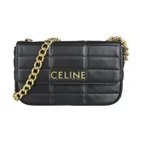 在飛比找momo購物網優惠-【CELINE】CELINE仿古金字LOGO小牛皮絎縫設計磁