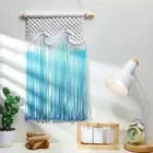 Beachy Hanging Tassels Decor Boho Macrame Woven Wall Hanging Gradient Blue Ta...
