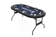 Costway 8-Player Poker Table Foldable Card Board Portable Game Table w/8 Cup Holders Blue