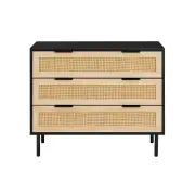 Marrakesh Chest of 3-Drawers Lowboy Storage Cabinet - Black/Rattan