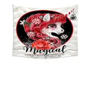 Fantasy Christmas Peppermint Unicorn Tapestry