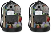 Extra Large Sports Ball Bag - Mesh Soccer Team Balls Bag,Upgrade Thicken Ball Bags， Drawstring Sport Equipment Storage for Basketball, Beach Cloth and Swimming Gears.