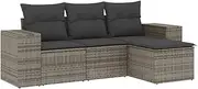 vidaXL Garden Sofa Set with Cushions - Modular Grey Rattan Outdoor Furniture for Patio/Backyard - 4 Piece Lounge Seating with Removable Covers