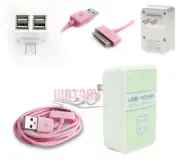 100X 4 USB PORT WALL ADAPTER+3FT CABLE POWER CHARGER PINK GALAXY TAB 7 8.9 10.1