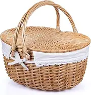 Rurality Wicker Picnic Basket Hamper with Lid and Handle