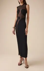 [ALAÏA] Mesh-Paneled Knit Maxi Dress