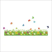 Catzon 2Pcs Removable Beautiful Green Sunflower Flowers Grass with Butterfly Home Art Decor Wall Stickers