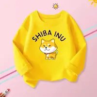 在飛比找蝦皮購物優惠-Shiba Inu 卡通 T 恤小女孩長袖衣服狗棉襯衫兒童