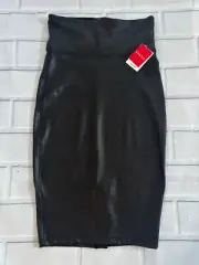 Spanx Faux Leather Pencil Skirt Med Black Knee-Length Slimming Slit Pull On New