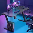 120Cm RGB Gaming Desk with LED Lights, Black PC Computer Desk Z Shaped Ergonomic