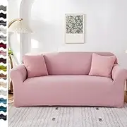 Couch Covers Universal Sofa Cover,Stretch Couch Cushion Slipcovers Soft Wear-Resistant Furniture Protector Anti-Slip Sofa Covers for 3 Cushion Couch (Pink, S:90-140cm)