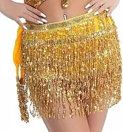 [Hayaww] Glitter Women's Skirt Sequins Tassel Skirt Glitter Skirt Women's Tassels Sequins Skirt Girls Tassel Sequins Hip Scarf Belly Dance Skirt Women's Belly Dance Hip Skirt for Women