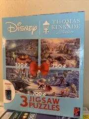 Ceaco Disney Thomas Kinkade 3-In-1 Puzzles W/Glue Beast Belle 2 Mickey & Minnie