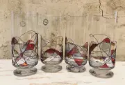 NEW Set 4 Galleria Highball Footed Drinking Glasses Stained Glass Mosaic Romania