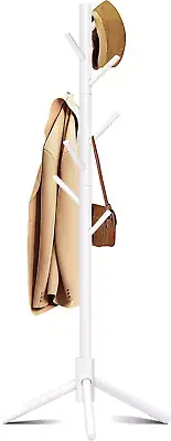 Wooden Coat Rack, Free Standing Coat Rack with 8 Hooks 3 Adjustable Heights for