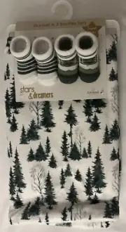 Stars & Dreamers Blanket Blanket and 2 Booties Set - Trees