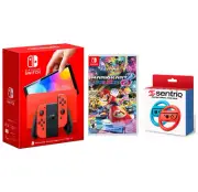 Nintendo Switch OLED Mario Red Edition + Mario Kart 8 Deluxe + Racing Wheel