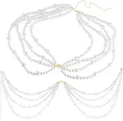 [BB Beadthoven] Beadthoven Beaded Waist Chain Belt Multilayer Faux Pearl Dresses Skirts Waist Band Decoration 750mm Adjustable Body Chain Outfit Dress Belt for Women 750mm Plastic No, 750 mm, Plastic, No Gemstone