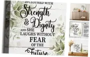 Canvas Wall Art Proverbs 31:25 Inspirational Quote Decor, She is Clothed with