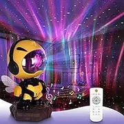 Astronaut Star Galaxy Projector Night Lights for Kids Adult, 6 in 1 Little Bee Galaxy Lights Space Starry Ceiling LED Lamp with Bluetooth Music,White Noise Sound,8 Color,Timer Remote Control