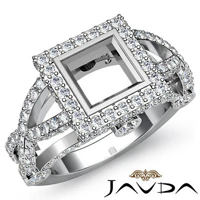 Diamond Engagement Ring Princess Semi Mount 18k White Gold Halo Setting 1.4Ct